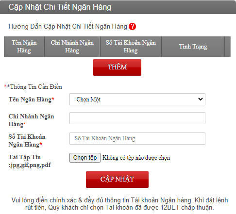 Rút tiền 12BET về tài khoản ngân hàng