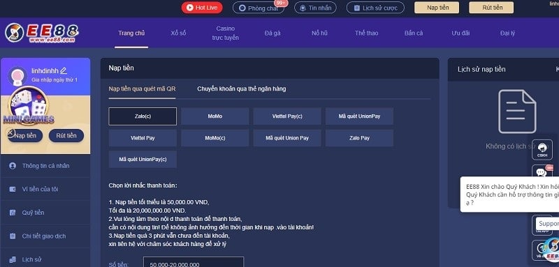 Hướng dẫn nạp tiền EE88 dễ hiểu cho tân thủ mới